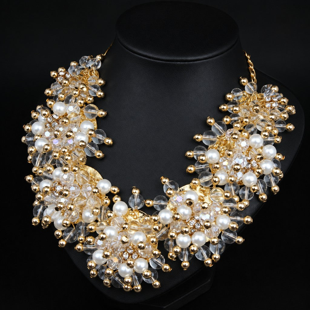 Romantic Pearl Cluster Statement Necklace