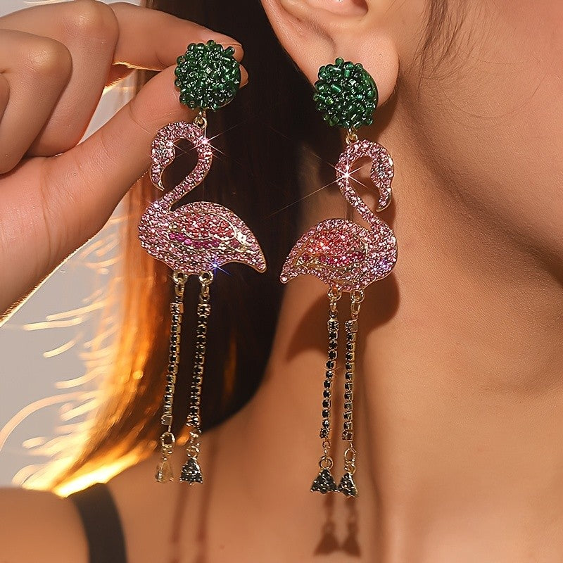 18k Classy Flamingo Tassel Earrings