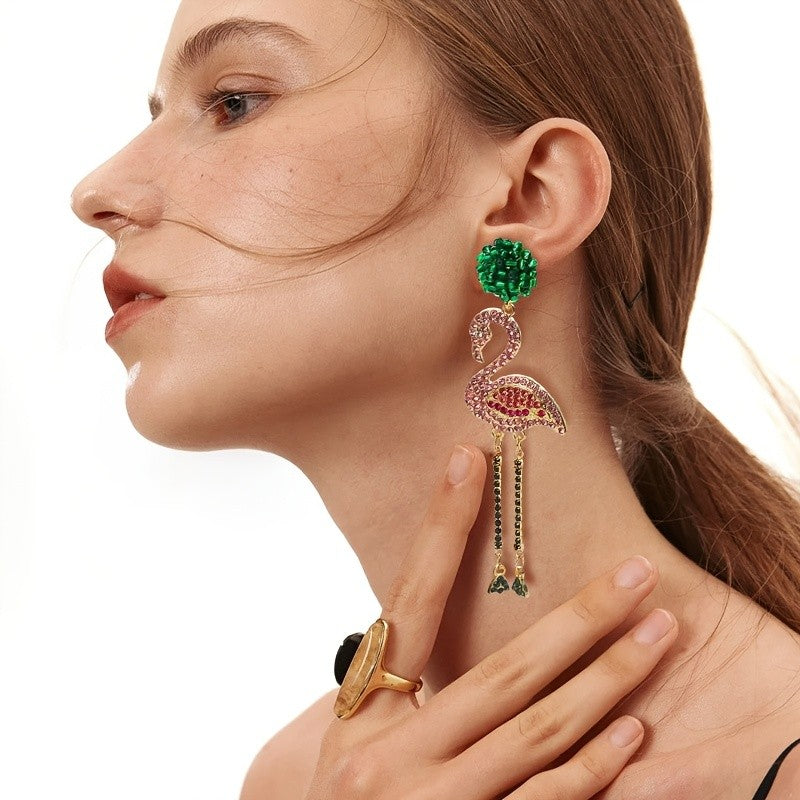 18k Classy Flamingo Tassel Earrings
