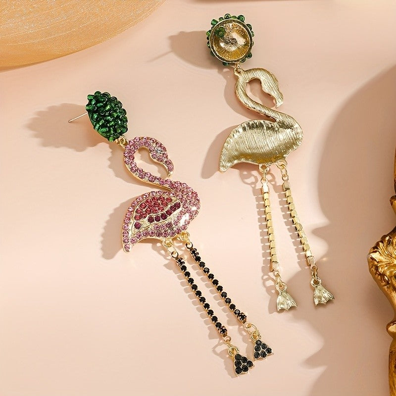 18k Classy Flamingo Tassel Earrings