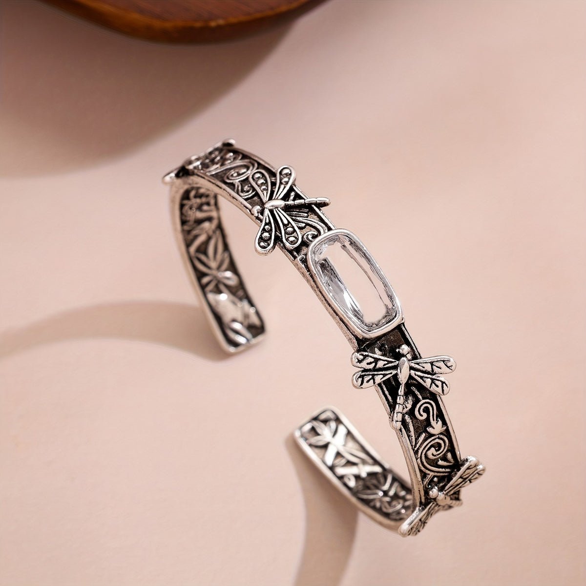 Boho Dragonfly Blue Zircon Open Cuff Bracelet