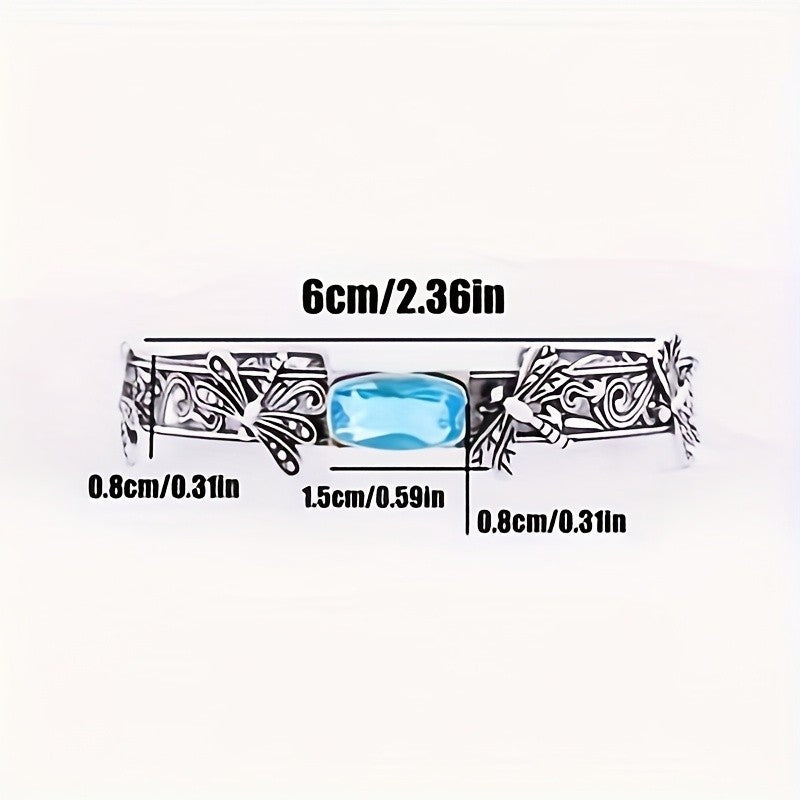 Boho Dragonfly Blue Zircon Open Cuff Bracelet