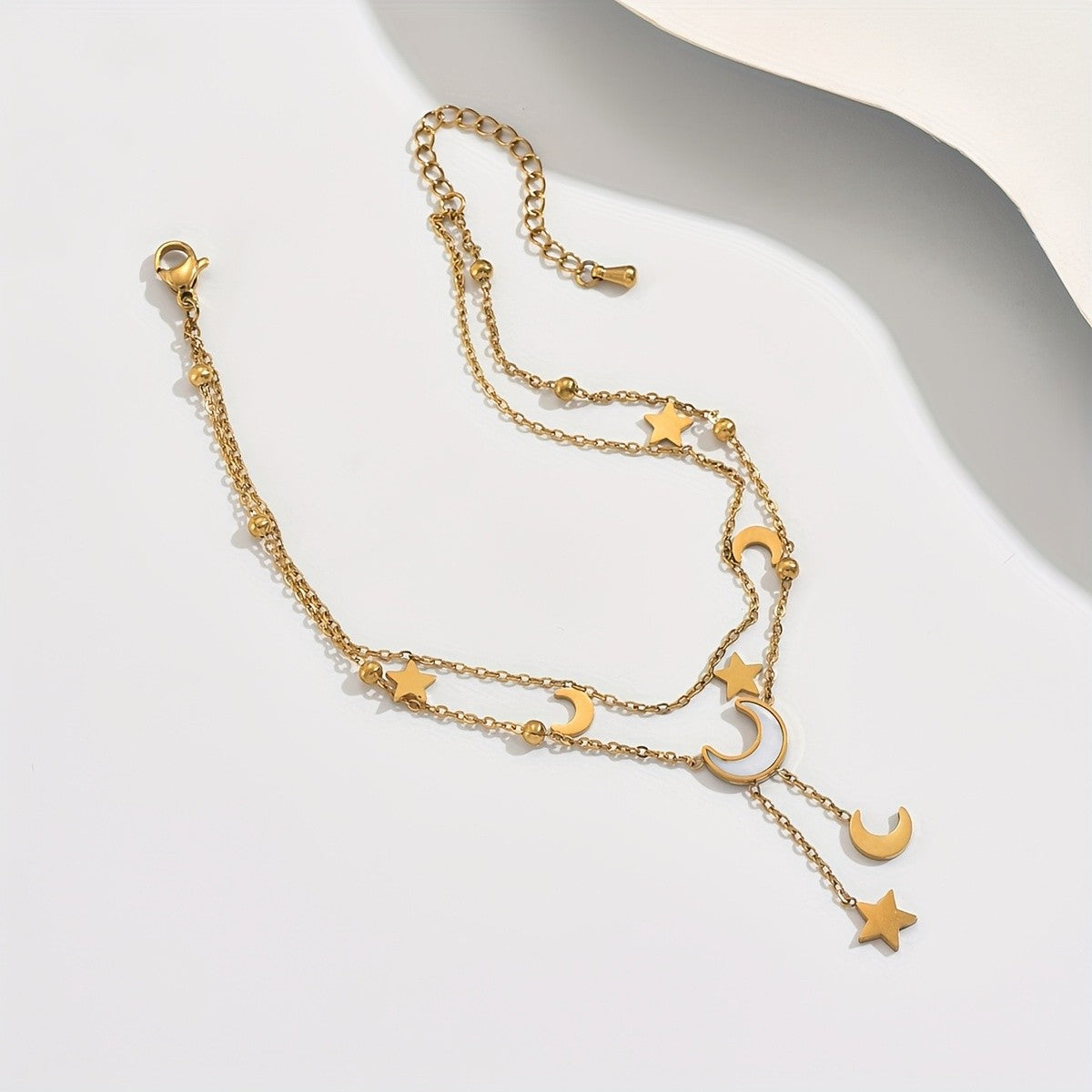 18k Dainty Moon Star Anklet