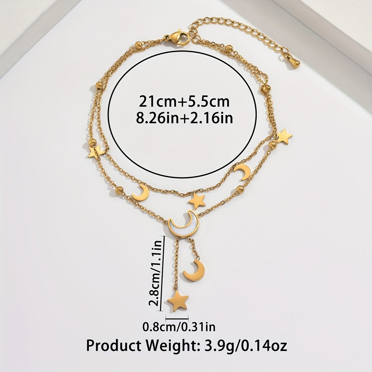 18k Dainty Moon Star Anklet