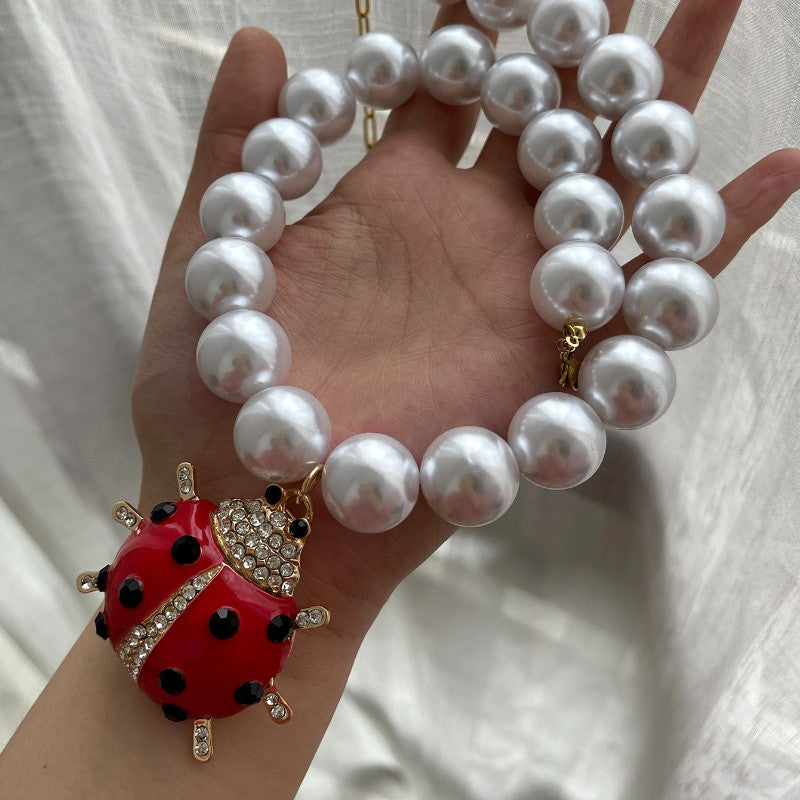 18k Elegant Ladybug Faux Pearl Necklace