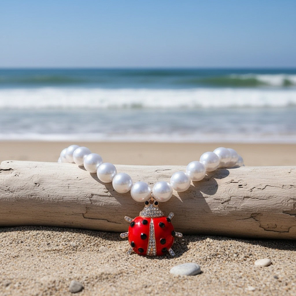 18k Elegant Ladybug Faux Pearl Necklace