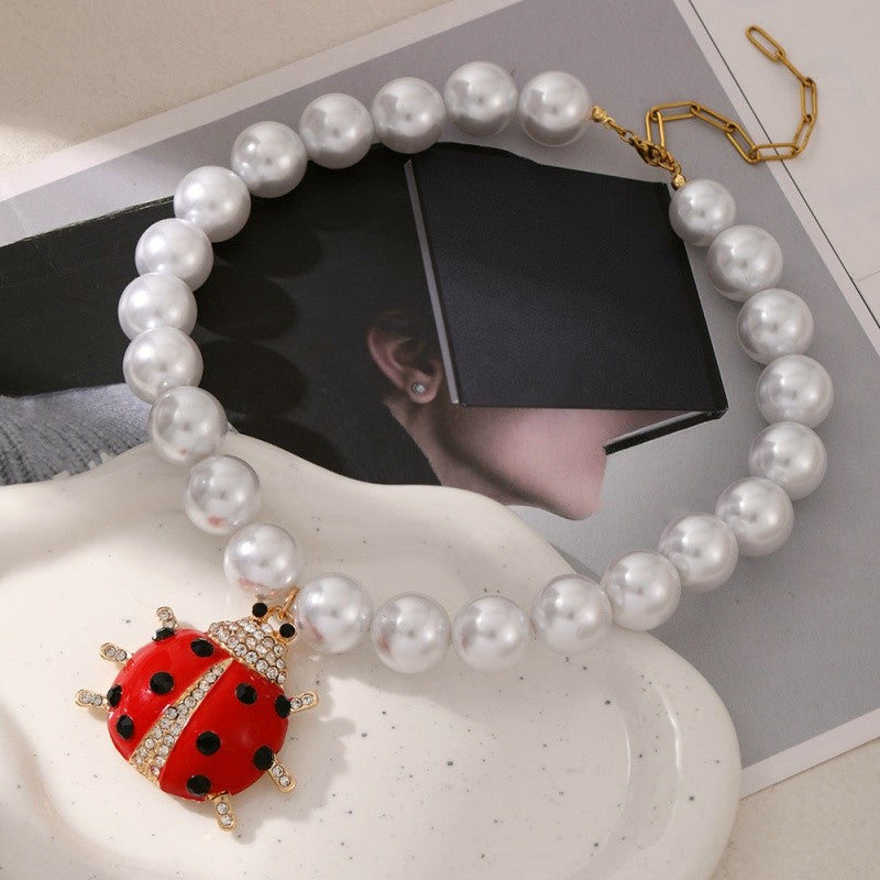 18k Elegant Ladybug Faux Pearl Necklace