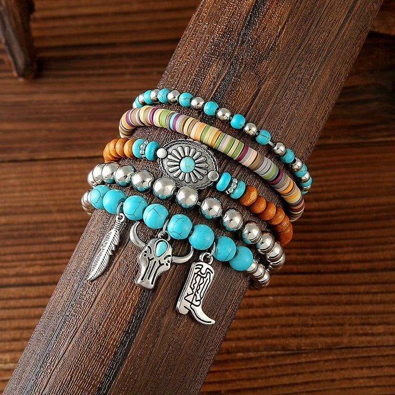 5pc Boho Western Turquoise Bracelet Stack