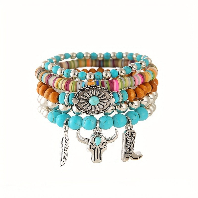 5pc Boho Western Turquoise Bracelet Stack