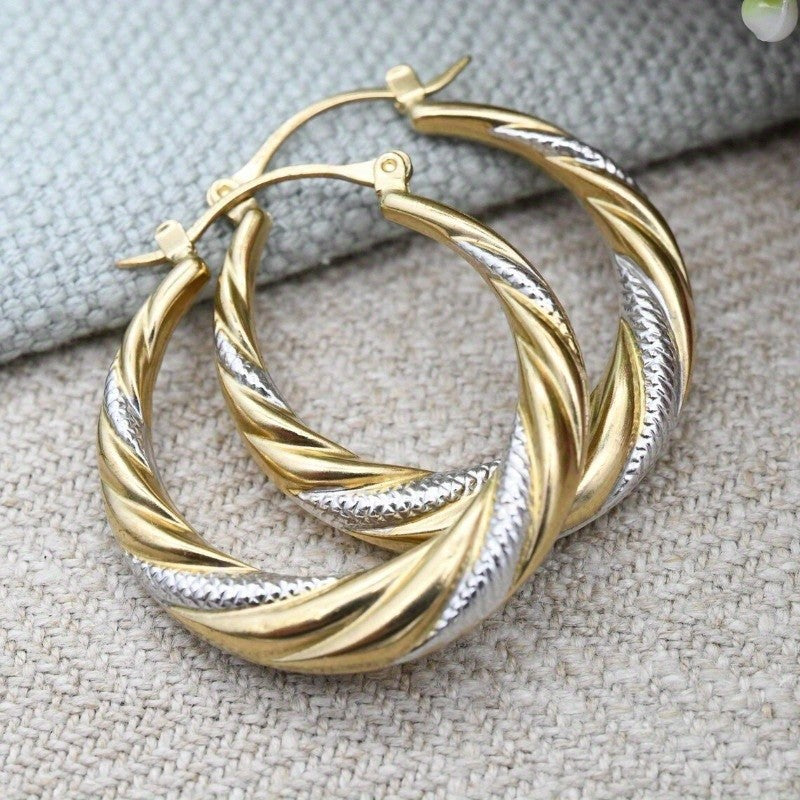 Boho Two-Tone Twist Hoop Earrings