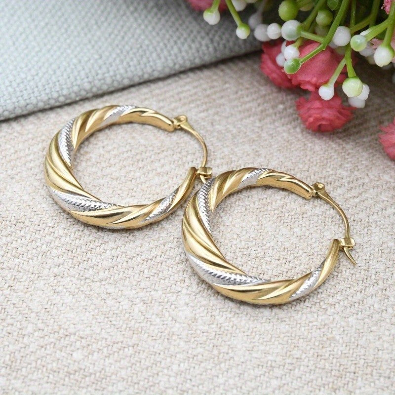 Boho Two-Tone Twist Hoop Earrings
