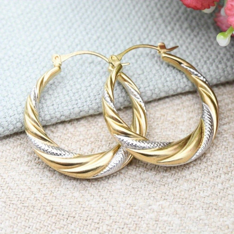 Boho Two-Tone Twist Hoop Earrings