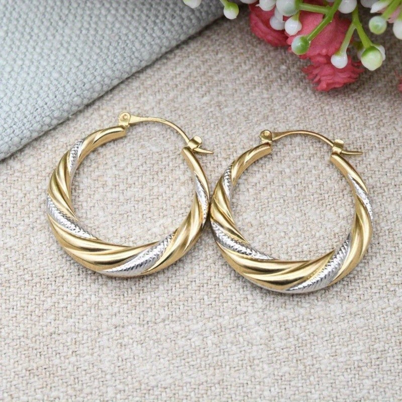 Boho Two-Tone Twist Hoop Earrings