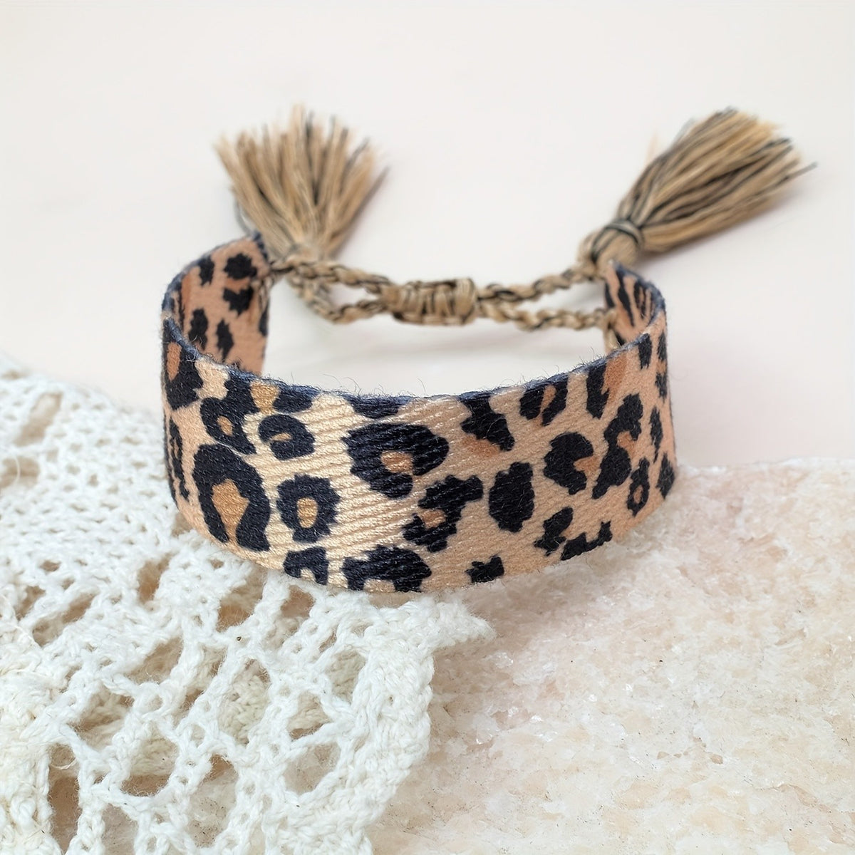 Boho Leopard Print Tassel Bracelet