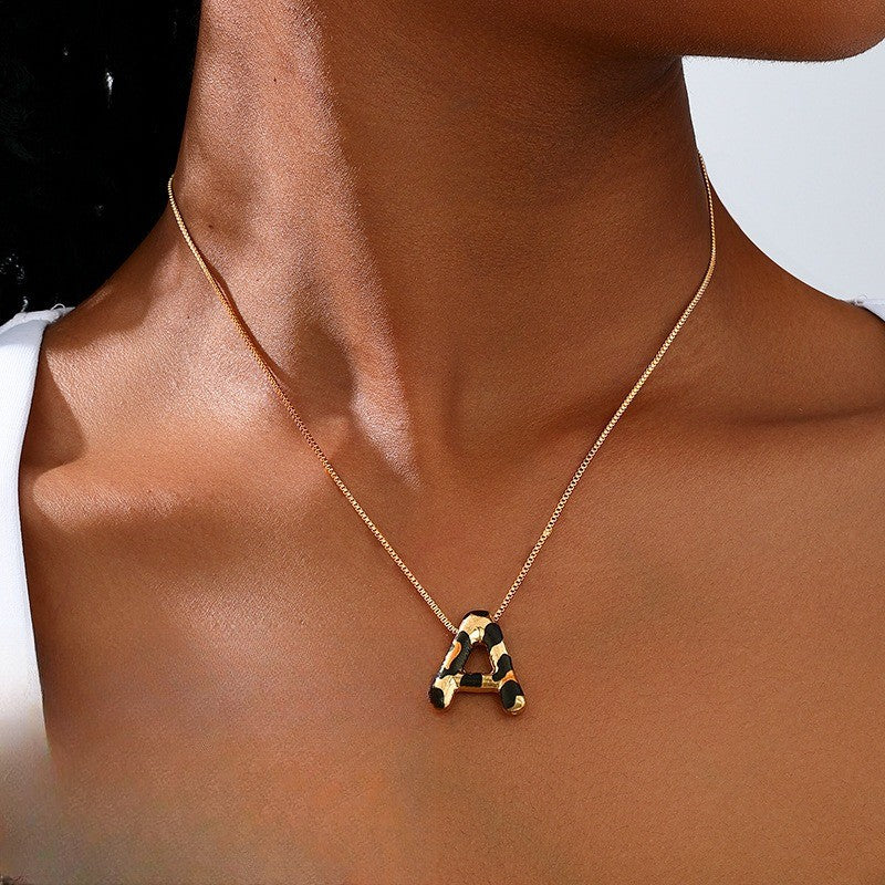 Trendy Leopard Print Initial Necklace
