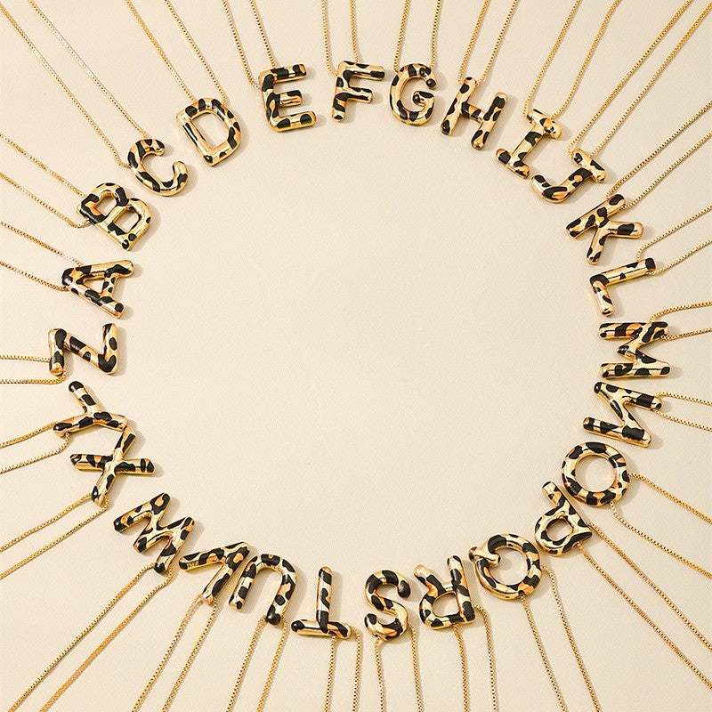 Trendy Leopard Print Initial Necklace