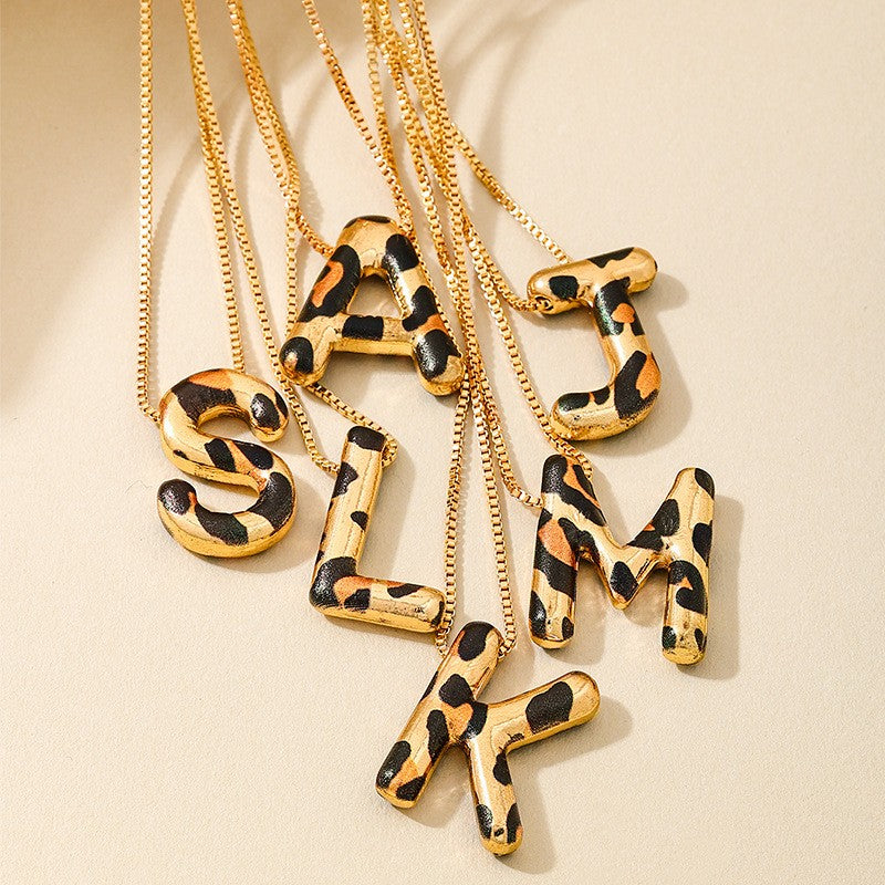 Trendy Leopard Print Initial Necklace