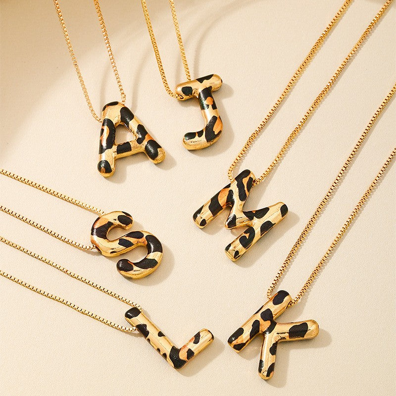 Trendy Leopard Print Initial Necklace