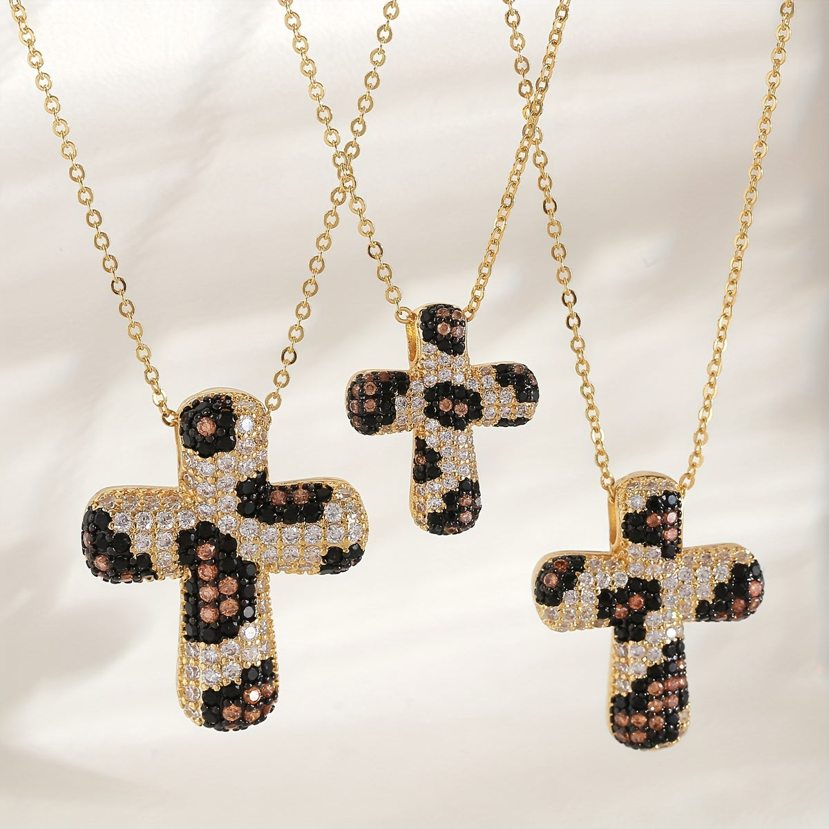 18k Elegant Leopard Cross Necklace