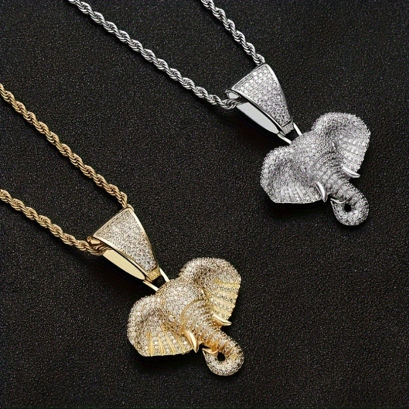 Classy Paved Elephant Pendant Necklace