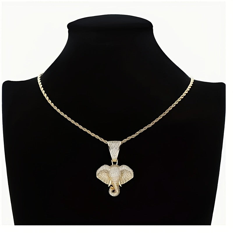 Classy Paved Elephant Pendant Necklace