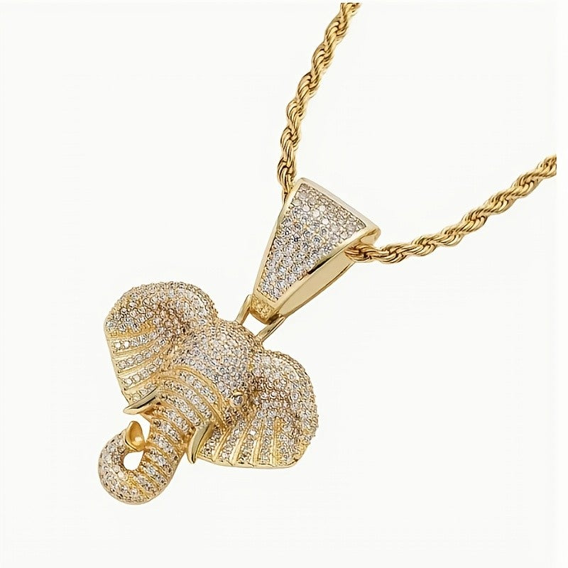 Classy Paved Elephant Pendant Necklace