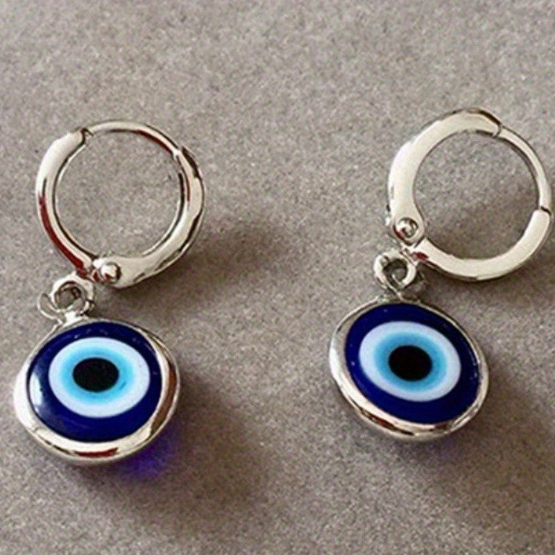Dainty Blue Evil Eye Huggie Earrings