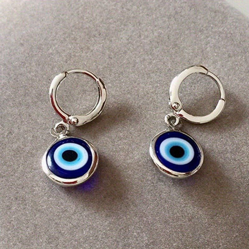 Dainty Blue Evil Eye Huggie Earrings