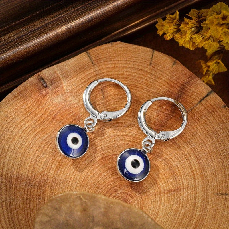 Dainty Blue Evil Eye Huggie Earrings