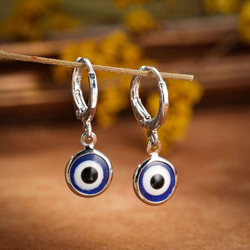 Dainty Blue Evil Eye Huggie Earrings
