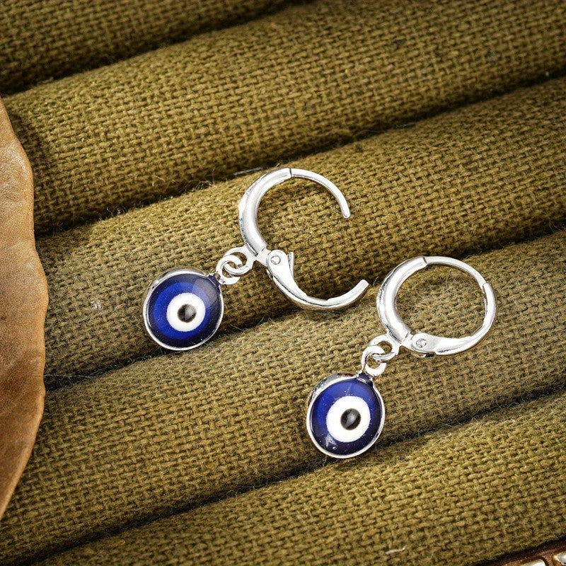 Dainty Blue Evil Eye Huggie Earrings