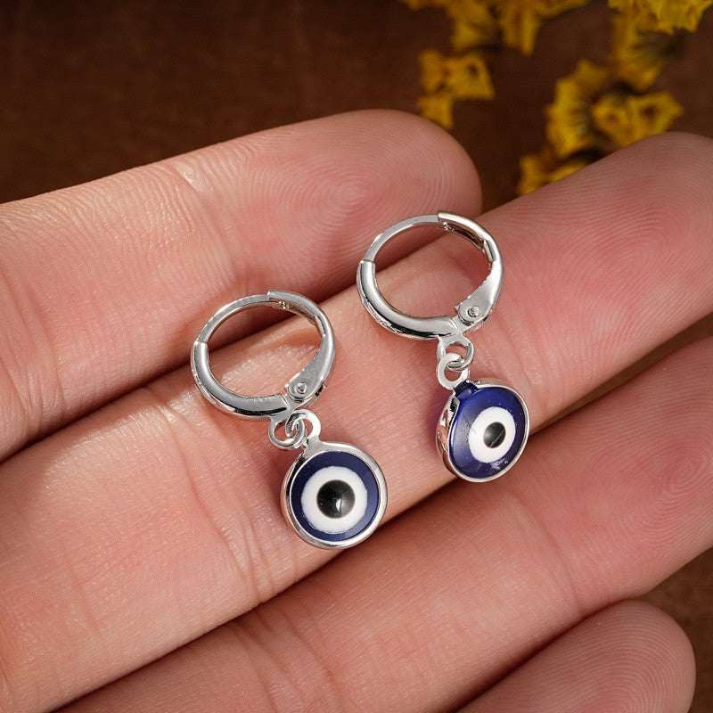 Dainty Blue Evil Eye Huggie Earrings
