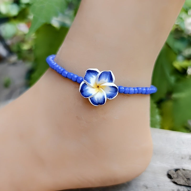 Boho Pink Plumeria Resin Anklet