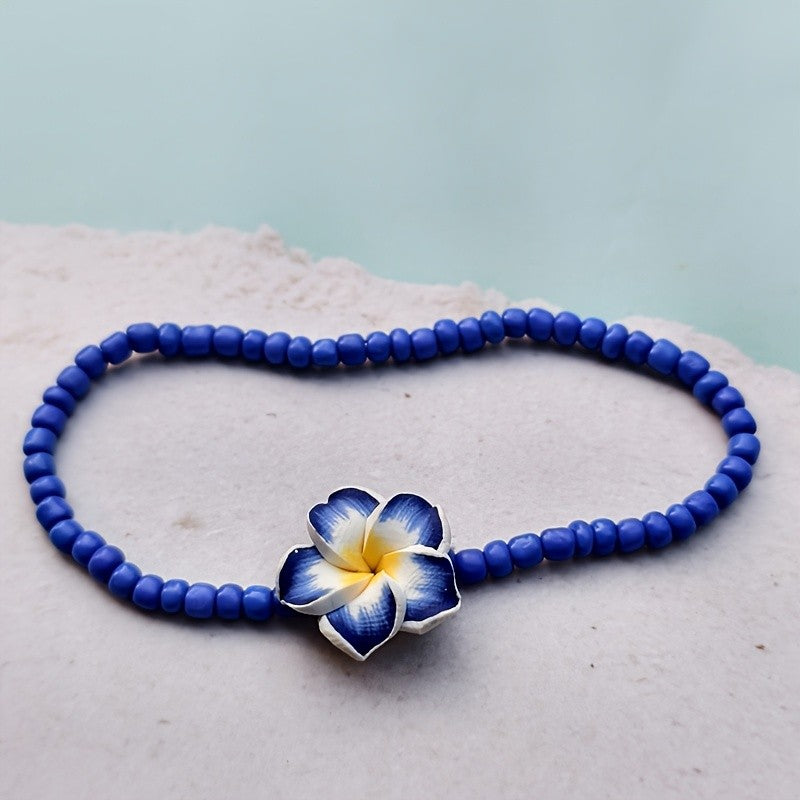 Boho Pink Plumeria Resin Anklet