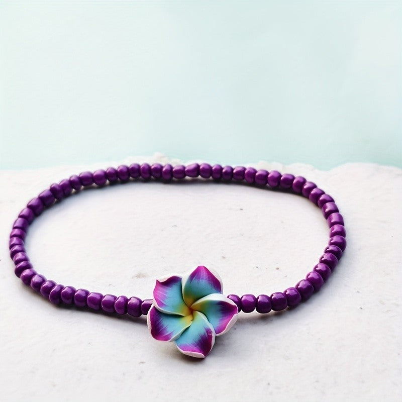 Boho Pink Plumeria Resin Anklet