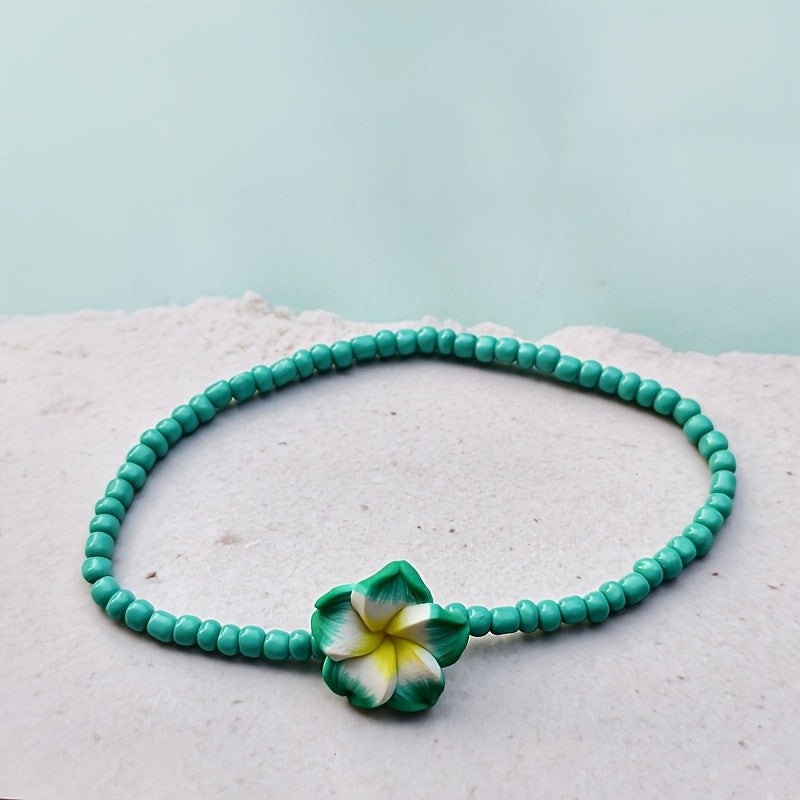Boho Pink Plumeria Resin Anklet