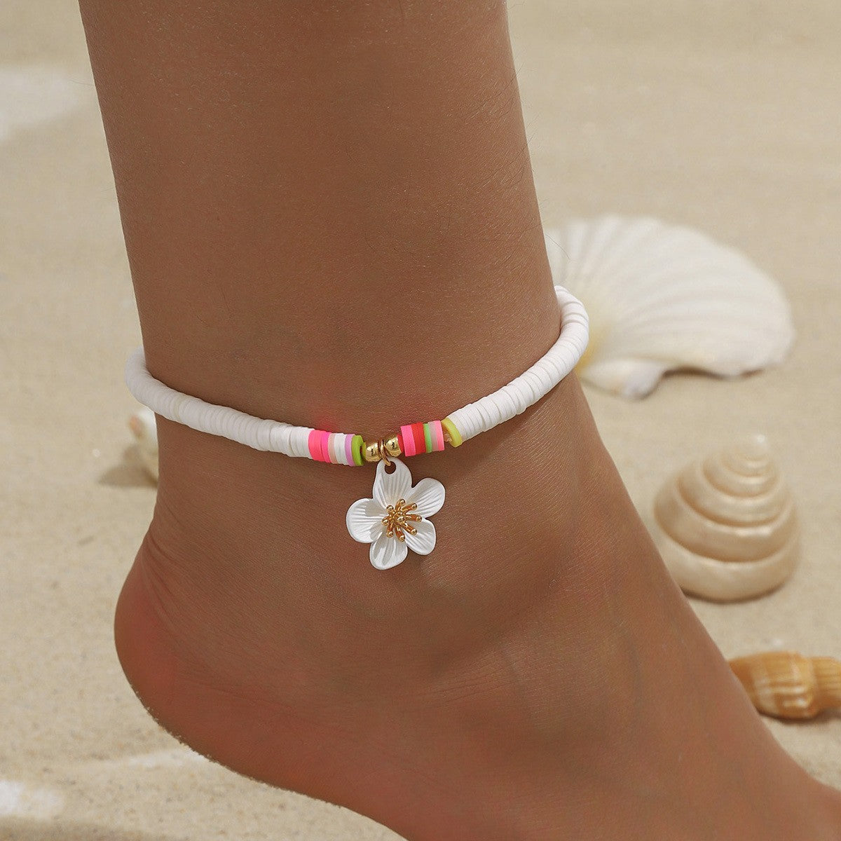 Boho White Camellia Flower Anklet