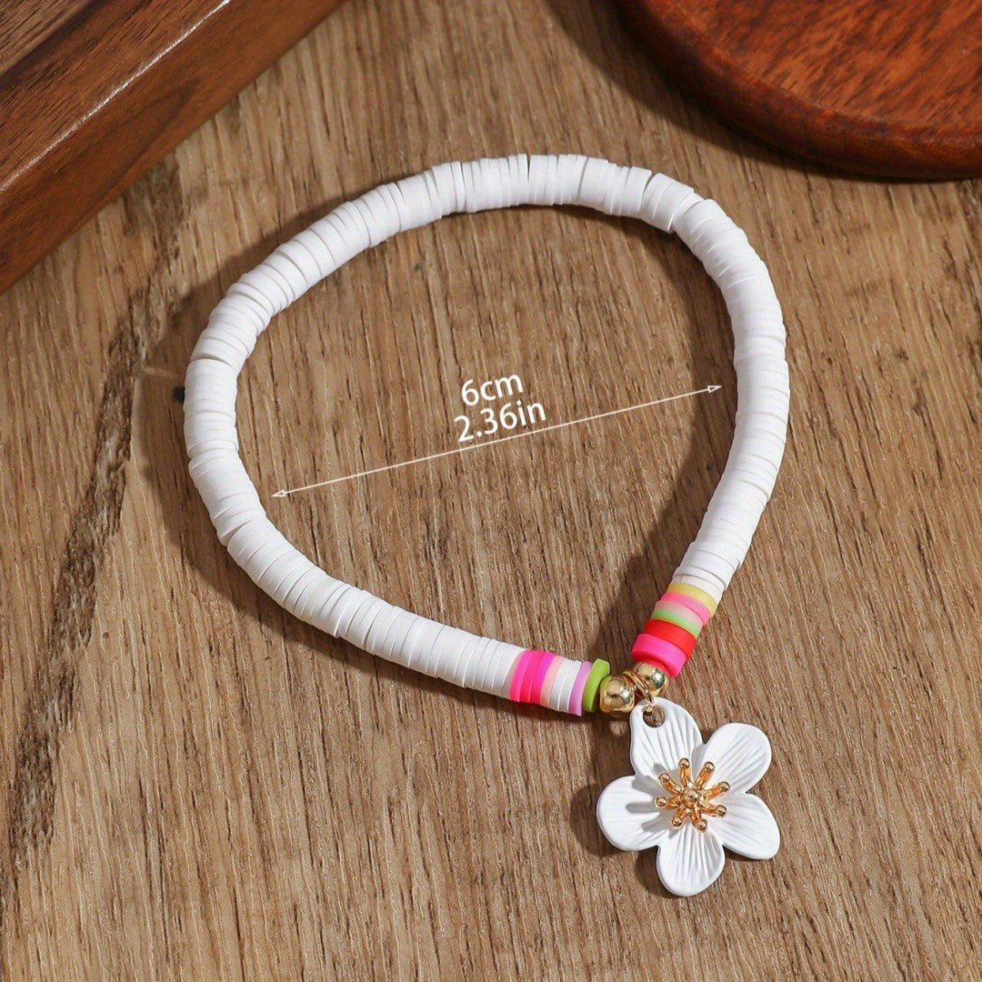 Boho White Camellia Flower Anklet