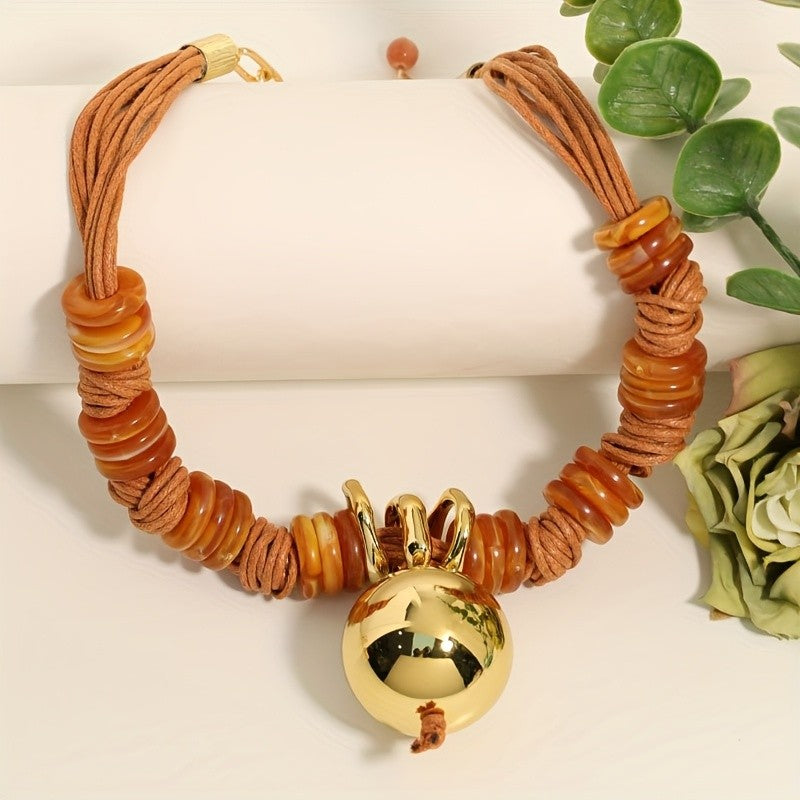 Boho Peach Resin Disc Necklace