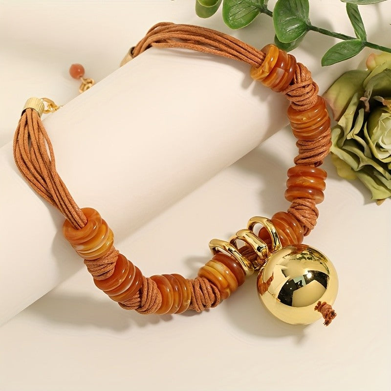 Boho Peach Resin Disc Necklace