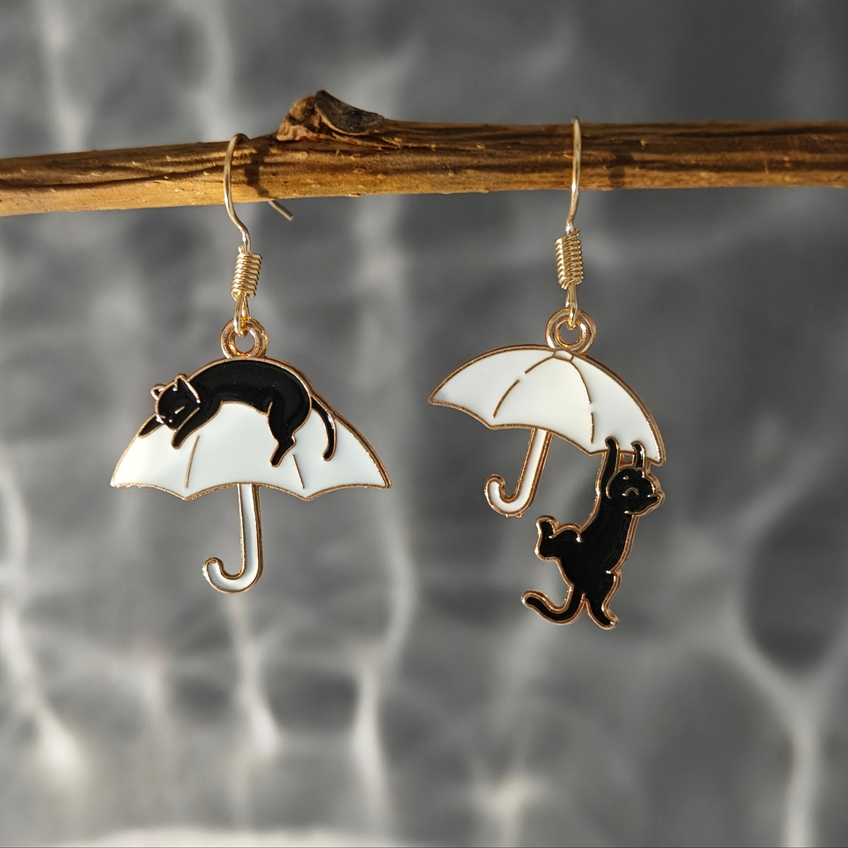Cute Black Cat Umbrella Earrings