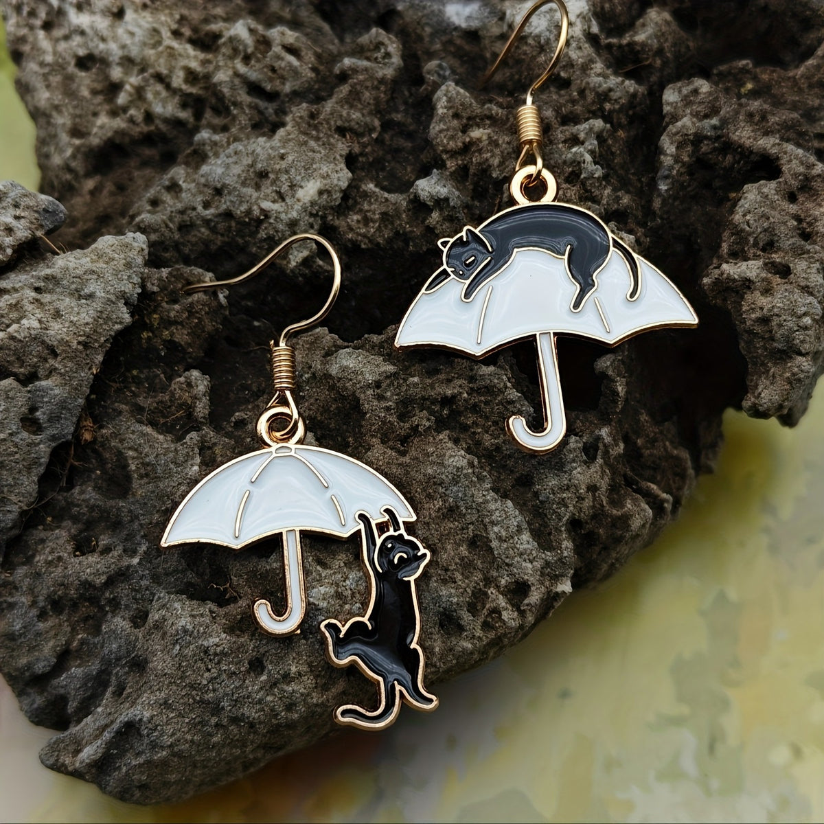 Cute Black Cat Umbrella Earrings