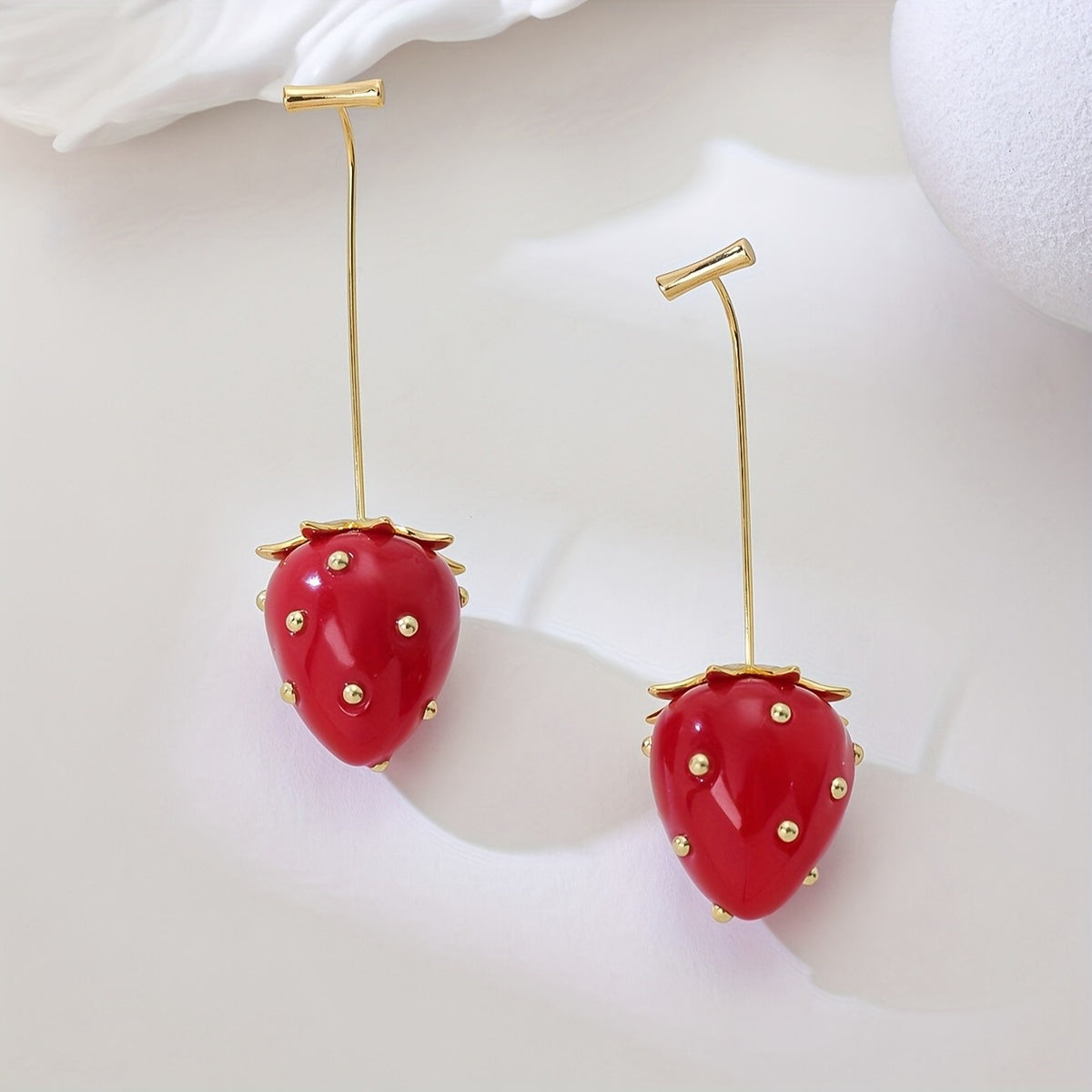 18k Playful Red Strawberry Drop Earrings