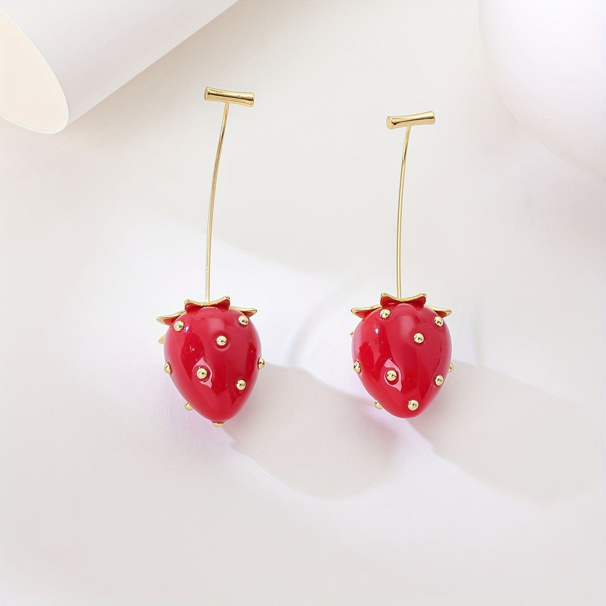 18k Playful Red Strawberry Drop Earrings