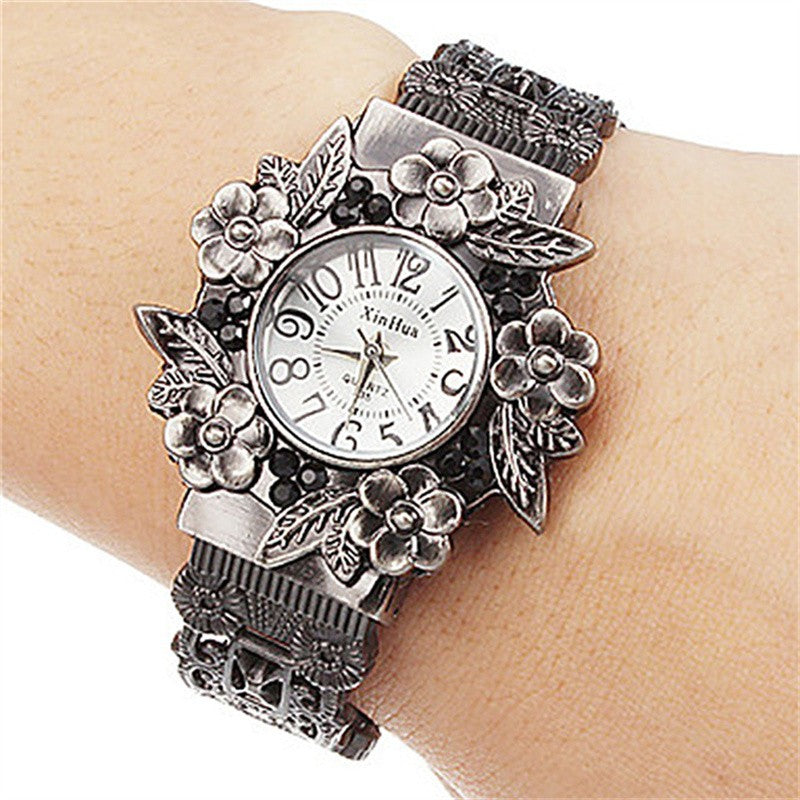 Vintage Floral Sculpted Bracelet Watch