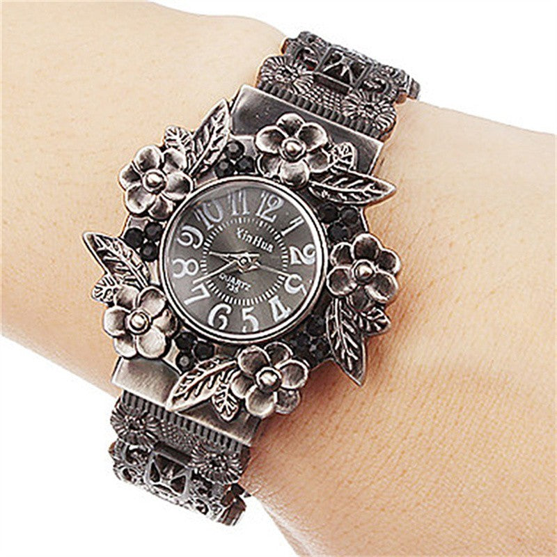Vintage Floral Sculpted Bracelet Watch