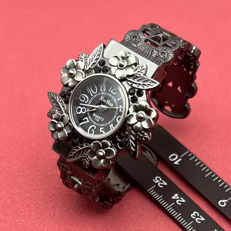 Vintage Floral Sculpted Bracelet Watch