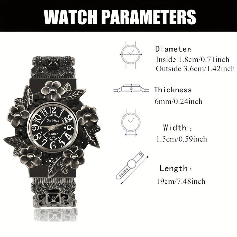 Vintage Floral Sculpted Bracelet Watch
