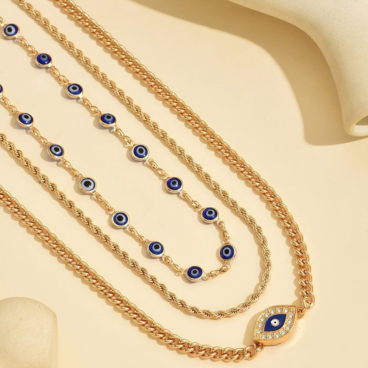 3pc Layered Evil Eye Necklace Set