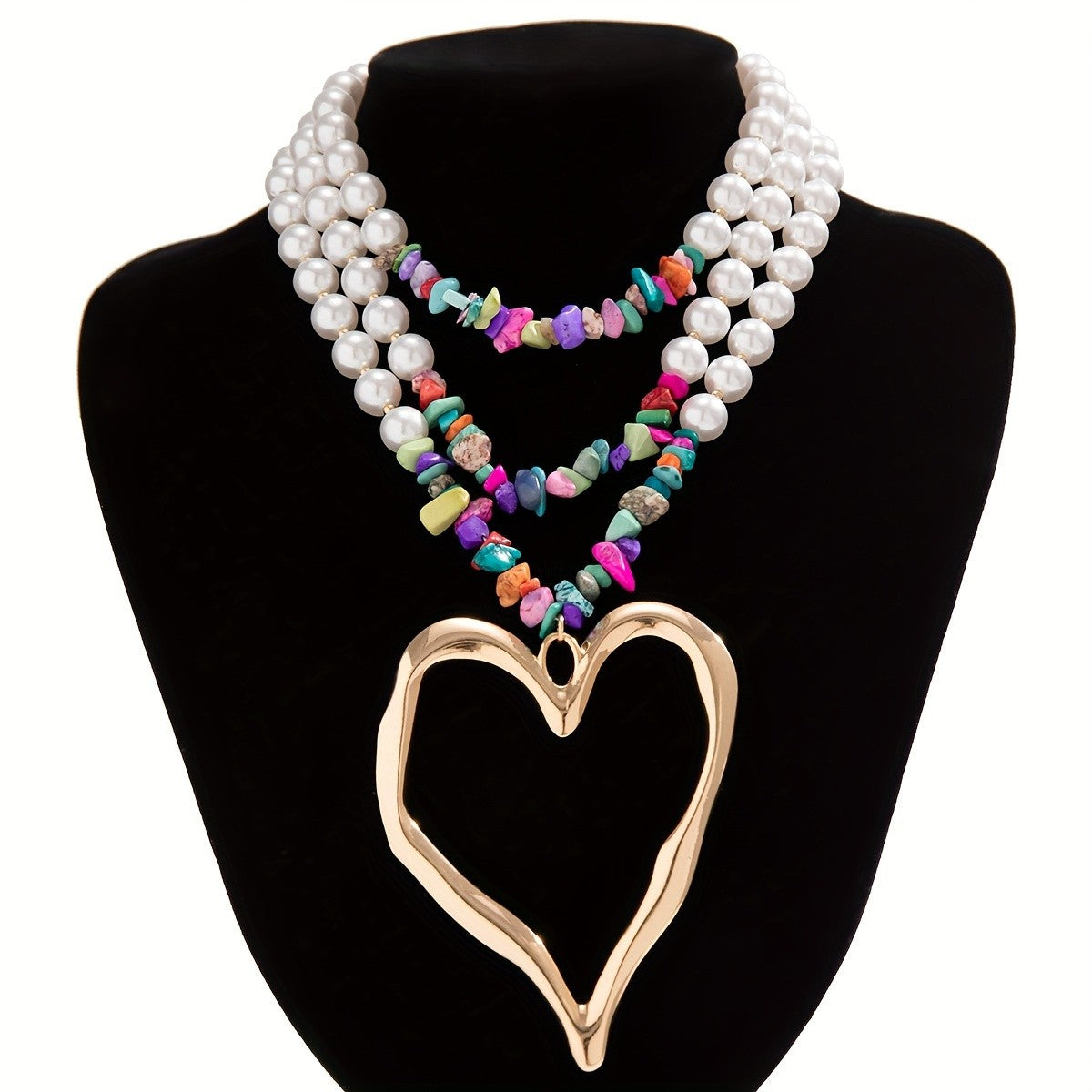 Boho Multi-Layer Pearl Heart Necklace